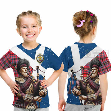 Udny Tartan Kid T-Shirt with Family Crest Scottish Bagpiper Vibes