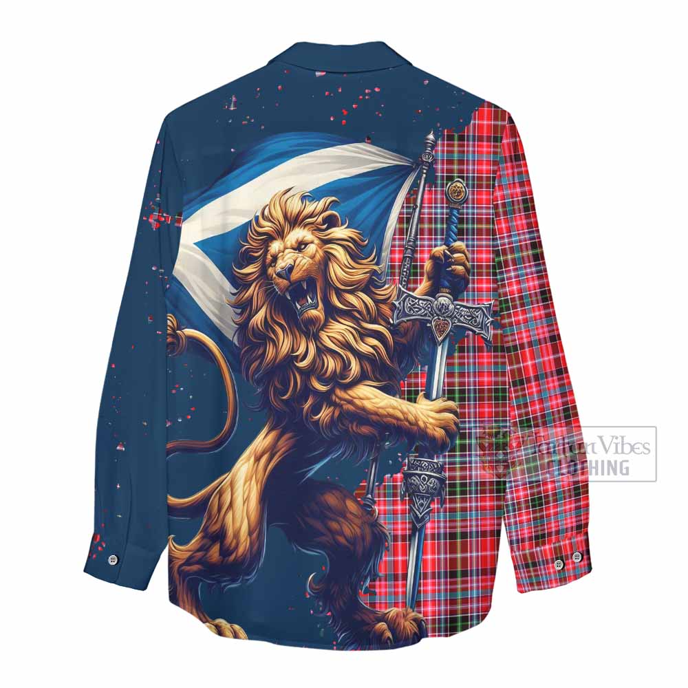 Tartan Vibes Clothing Udny Tartan Family Crest Women's Casual Shirt with Scottish Majestic Lion