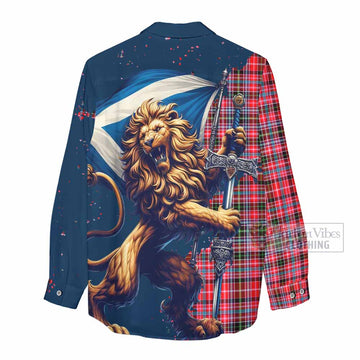 Udny Tartan Family Crest Women's Casual Shirt with Scottish Majestic Lion