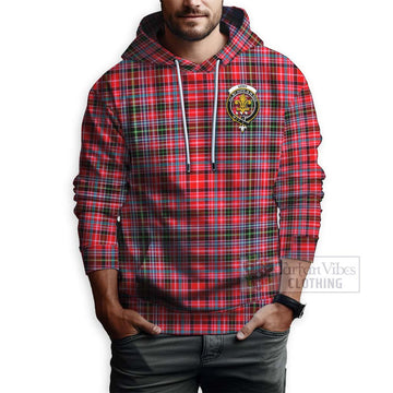 Udny Tartan Hoodie with Family Crest and Bearded Skull Holding Bottles of Whiskey