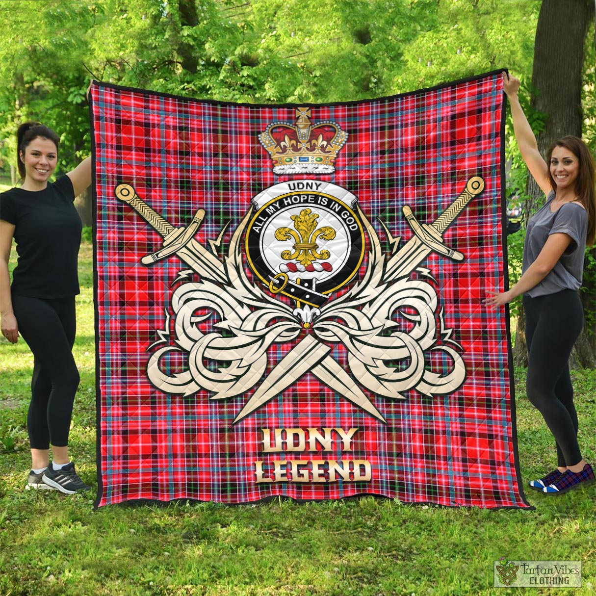 Tartan Vibes Clothing Udny Tartan Quilt with Clan Crest and the Golden Sword of Courageous Legacy