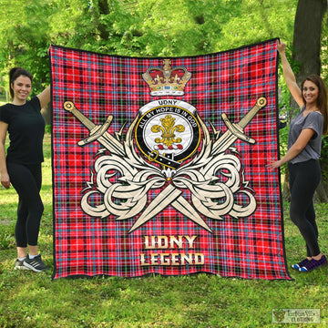 Udny Tartan Quilt with Clan Crest and the Golden Sword of Courageous Legacy