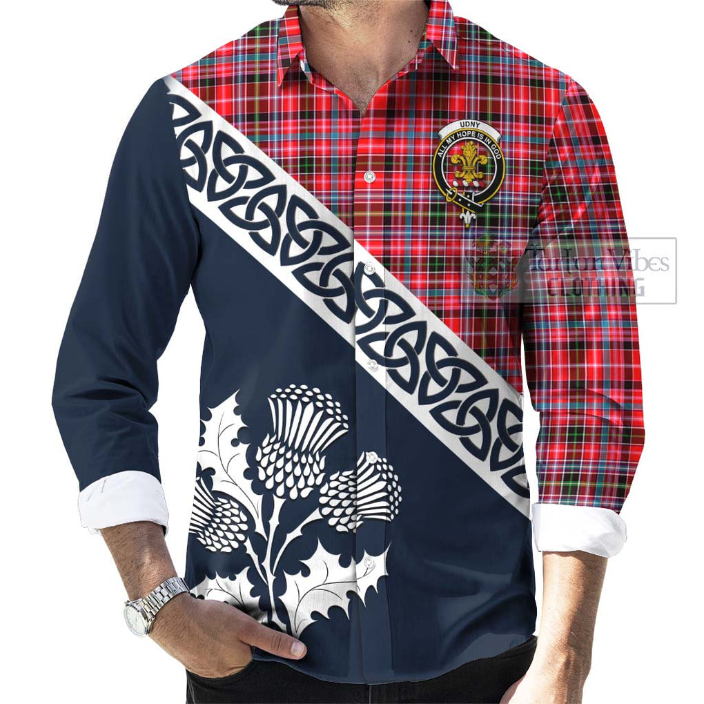 Udny Tartan Long Sleeve Button Shirt Featuring Thistle and Scotland Map Men's Shirt - Tartan Vibes Clothing