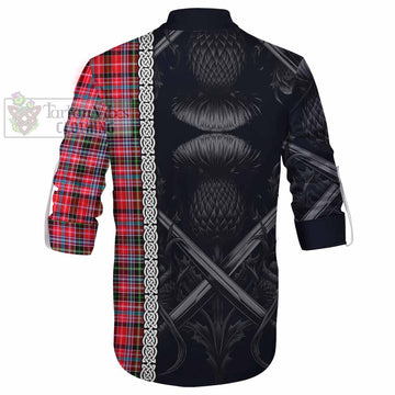 Udny Tartan Ghillie Kilt Shirt with Family Crest Cross Sword Thistle Celtic Vibes - Tartan Vibes Clothing