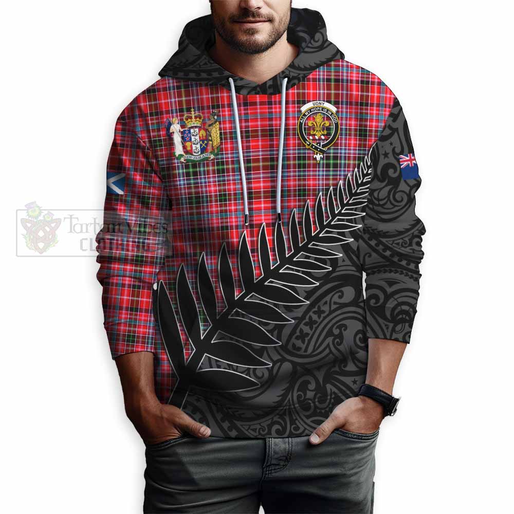 Tartan Vibes Clothing Udny Crest Tartan Hoodie with New Zealand Silver Fern Half Style