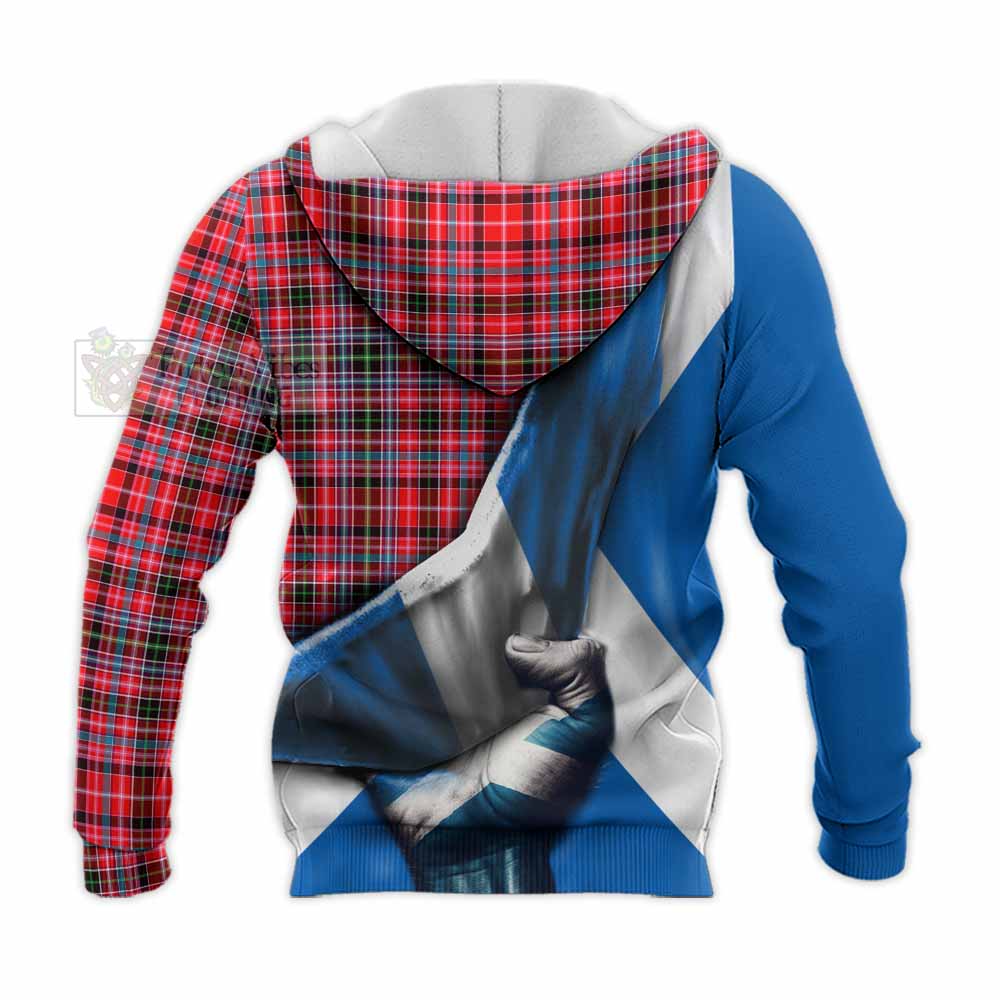 Tartan Vibes Clothing Udny Tartan Knitted Hoodie with Family Crest Scotland Patriotic Style