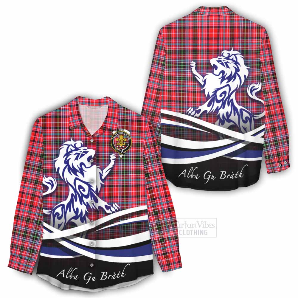 Tartan Vibes Clothing Udny Tartan Women's Casual Shirt with Alba Gu Brath Regal Lion Emblem