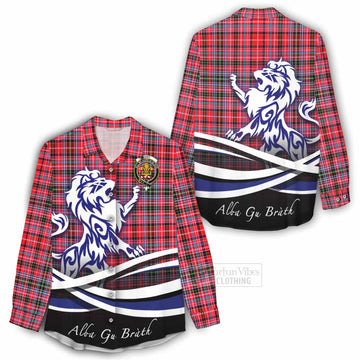 Udny Tartan Women's Casual Shirt with Alba Gu Brath Regal Lion Emblem