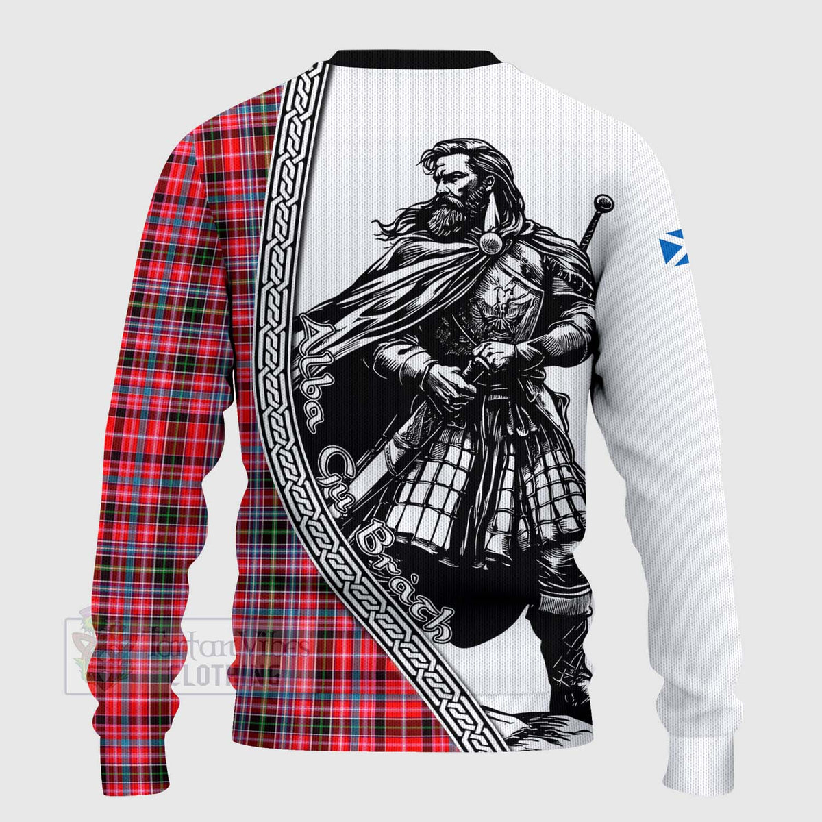 Udny Tartan Clan Crest Knitted Sweater with Highlander Warrior Celtic Style - Tartan Vibes Clothing