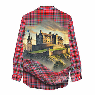 Udny Tartan Family Crest Women's Casual Shirt with Scottish Ancient Castle Style - Tartan Vibes Clothing