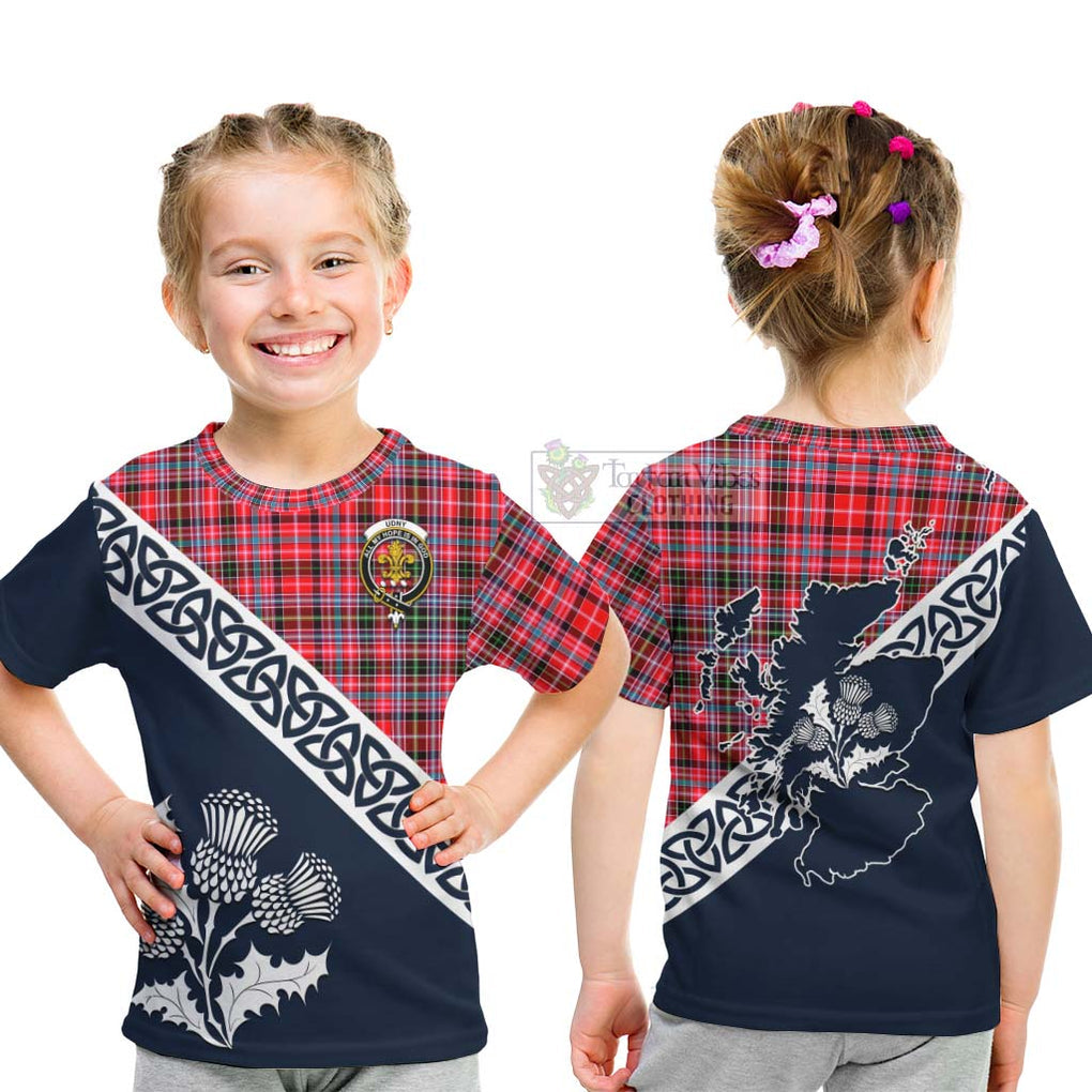 Tartan Vibes Clothing Udny Tartan Kid T-Shirt Featuring Thistle and Scotland Map