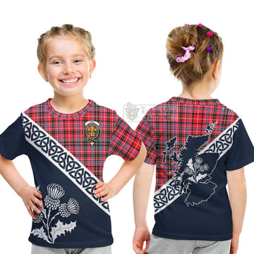 Udny Tartan Kid T-Shirt Featuring Thistle and Scotland Map