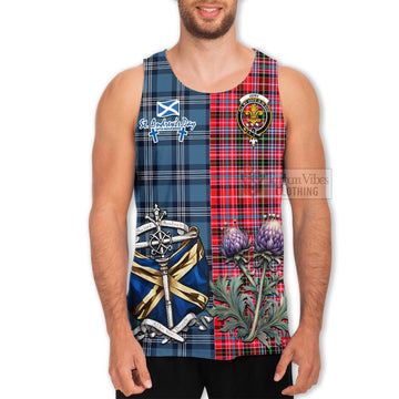 Udny Tartan Men's Tank Top Happy St. Andrew's Day Half Tartan Style - Tartan Vibes Clothing