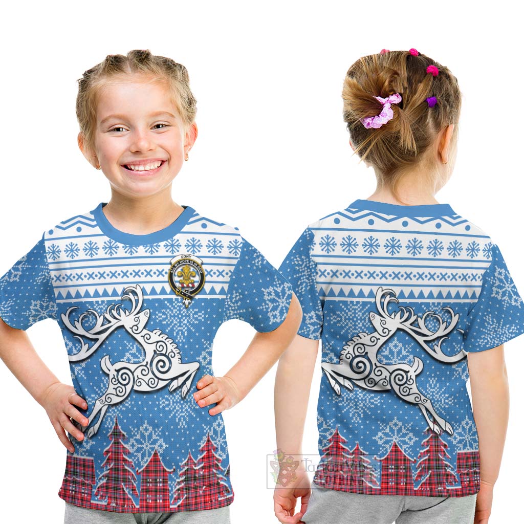 Tartan Vibes Clothing Udny Clan Christmas Kid T-Shirt Celtic Reindeer Style