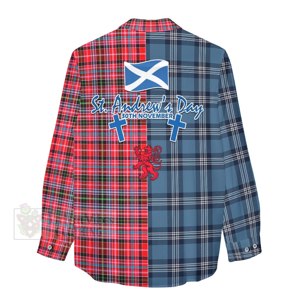 Tartan Vibes Clothing Udny Tartan Women's Casual Shirt Happy St. Andrew's Day Half Tartan Style