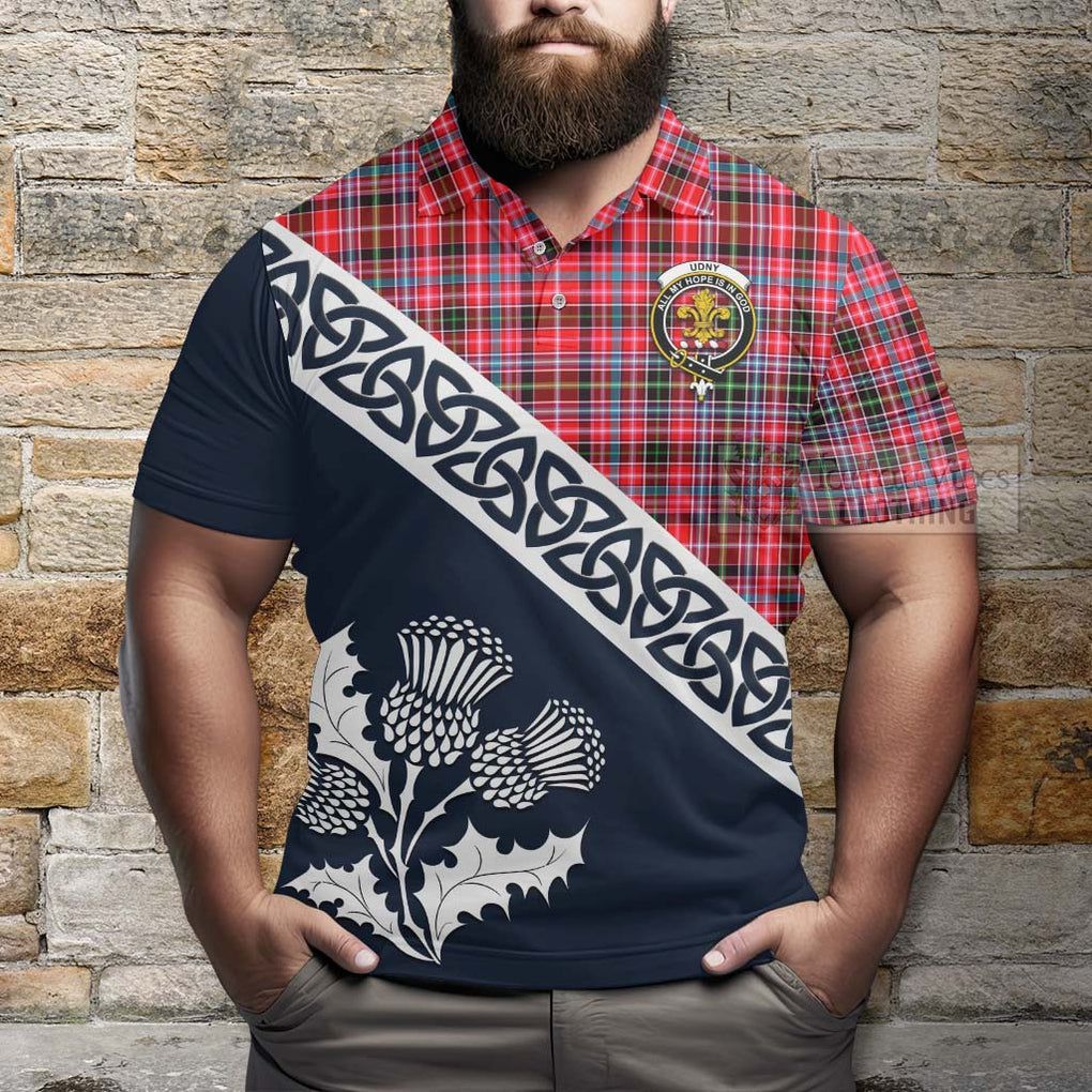 Udny Tartan Polo Shirt Featuring Thistle and Scotland Map