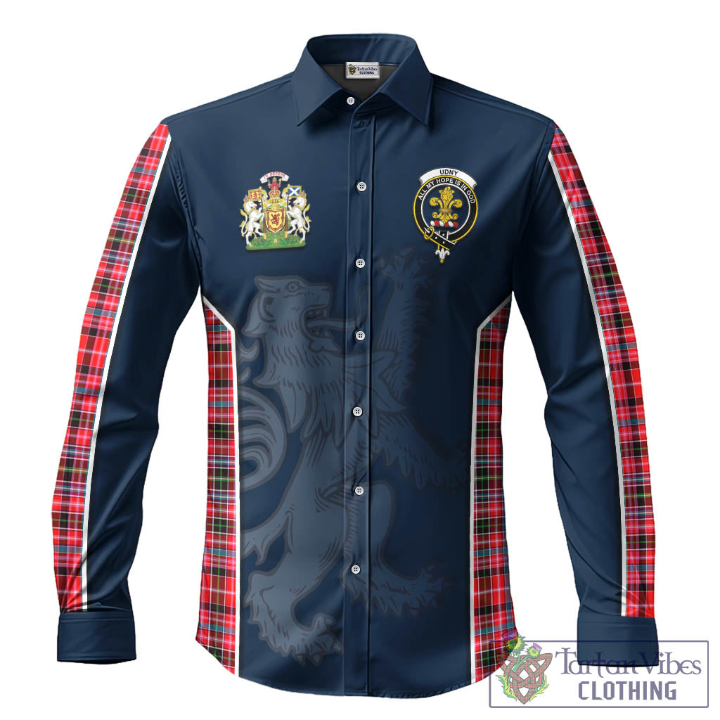 Udny Tartan Long Sleeve Button Up Shirt with Family Crest and Lion Rampant Vibes Sport Style