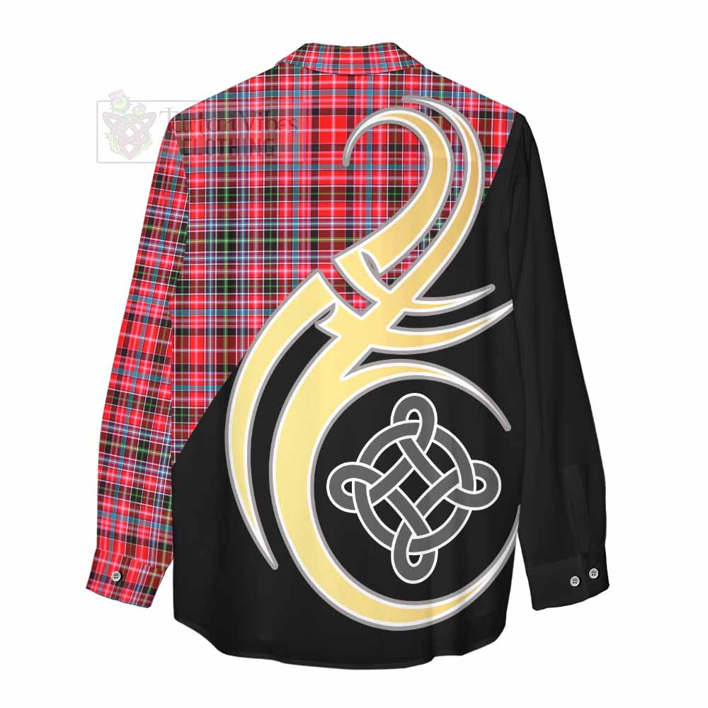 Tartan Vibes Clothing Udny Tartan Women's Casual Shirt with Family Crest and Celtic Symbol Style