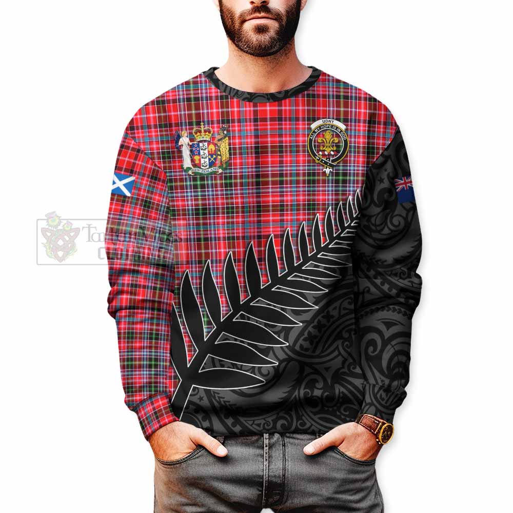 Tartan Vibes Clothing Udny Crest Tartan Sweatshirt with New Zealand Silver Fern Half Style