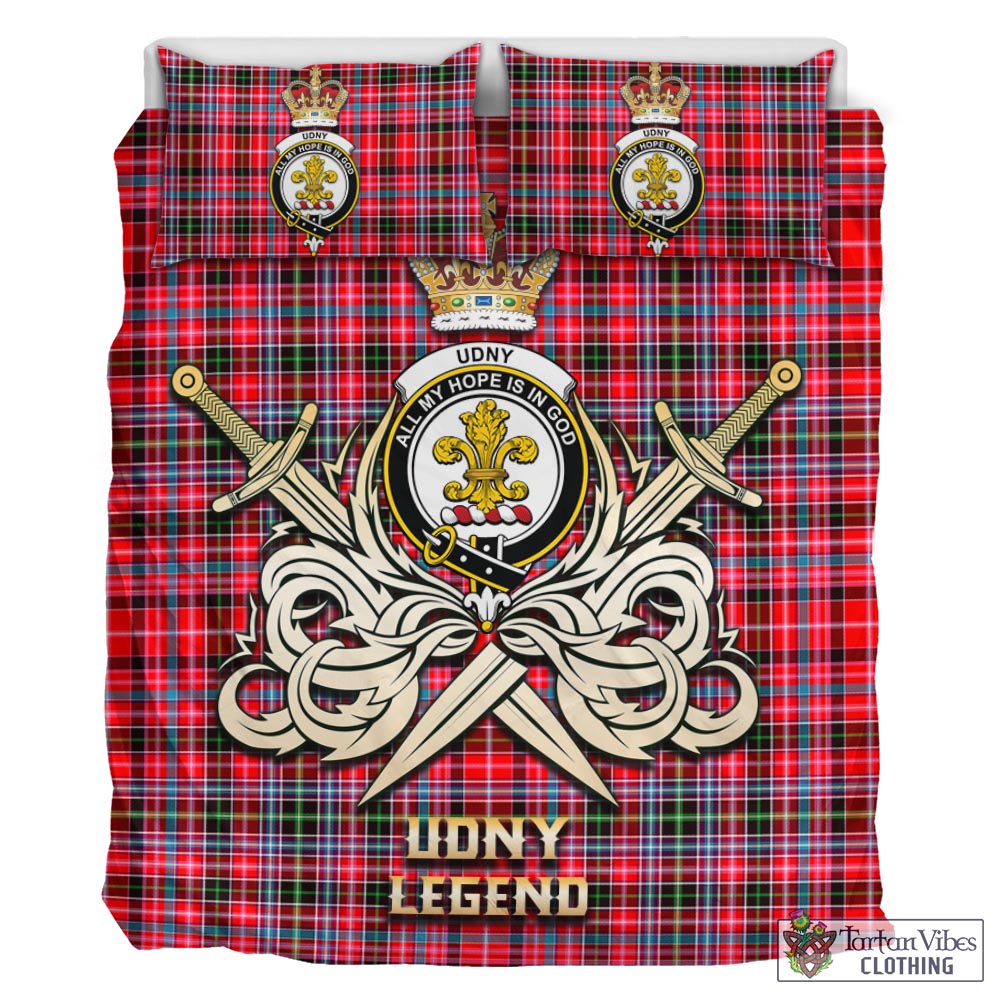 Tartan Vibes Clothing Udny Tartan Bedding Set with Clan Crest and the Golden Sword of Courageous Legacy