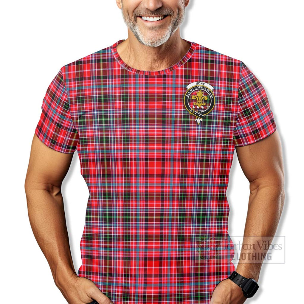 Tartan Vibes Clothing Udny Tartan T-Shirt with Family Crest Celtic Skull Style