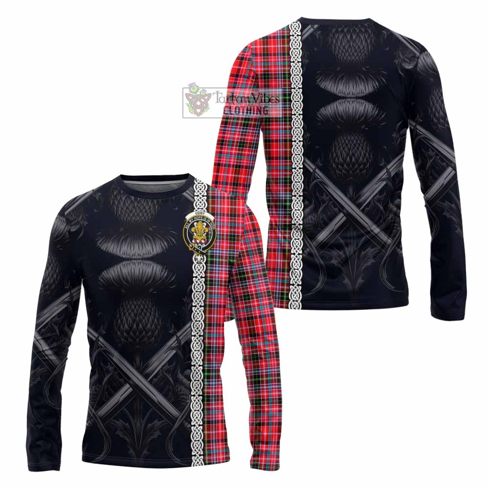 Udny Tartan Long Sleeve T-Shirt with Family Crest Cross Sword Thistle Celtic Vibes - Tartan Vibes Clothing