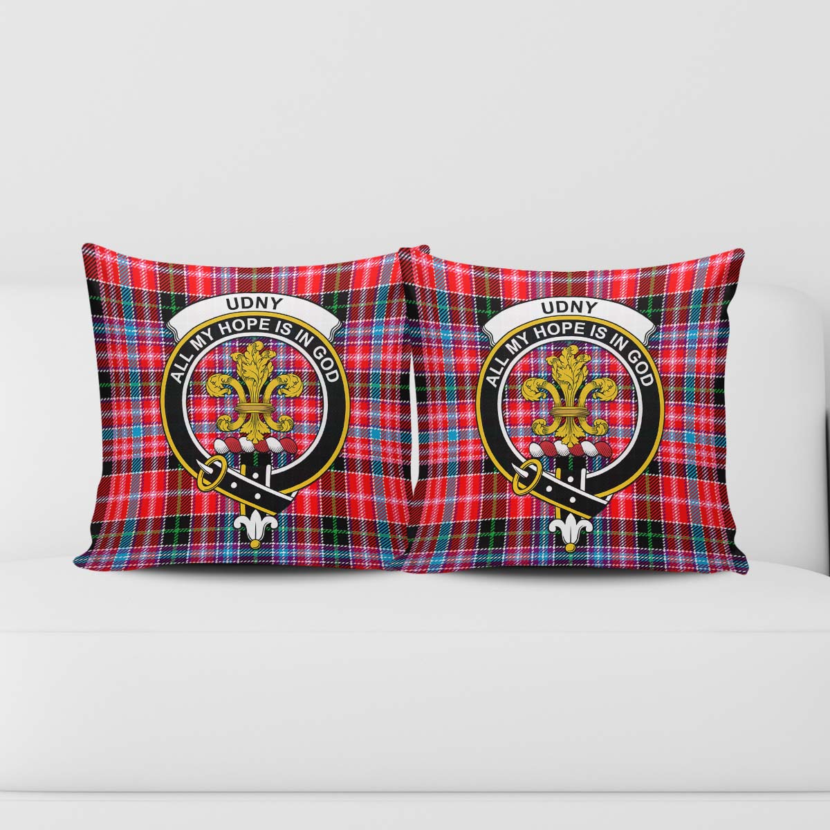 Udny Tartan Pillow Cover with Family Crest - Tartanvibesclothing