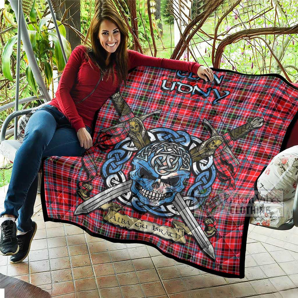 Tartan Vibes Clothing Udny Tartan Quilt with Celtic Skull Alba Gu Brath Style