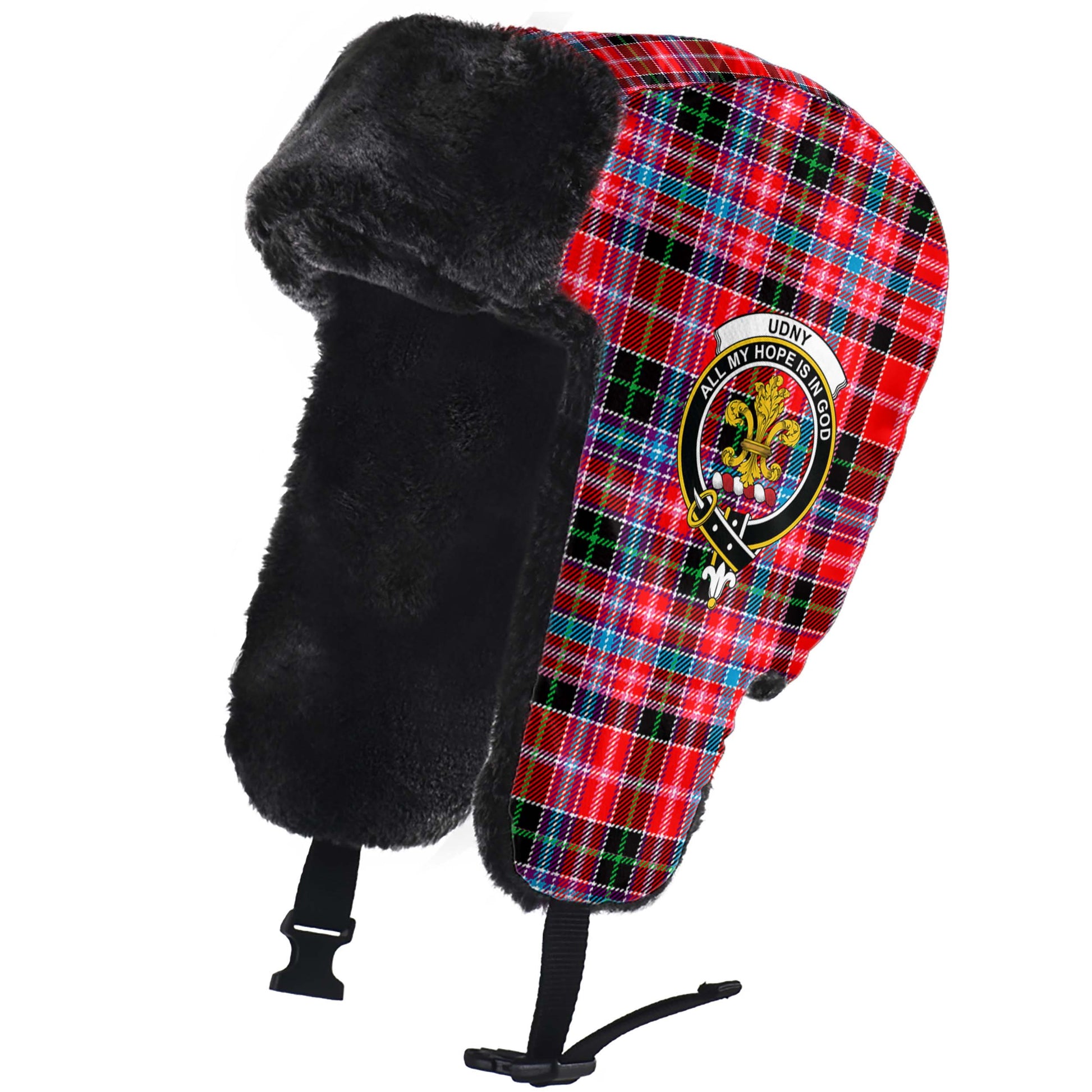 Udny Tartan Winter Trapper Hat with Family Crest - Tartanvibesclothing