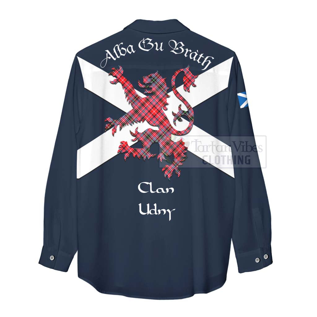 Tartan Vibes Clothing Udny Tartan Lion Rampant Women's Casual Shirt Proudly Display Your Heritage with Alba Gu Brath and Clan Name