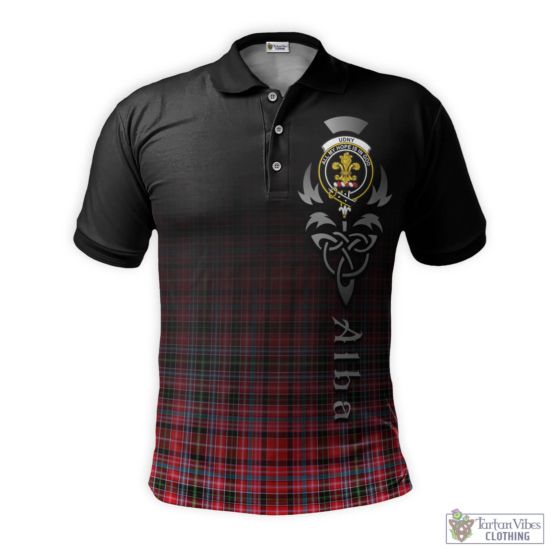 Tartan Vibes Clothing Udny Tartan Polo Shirt Featuring Alba Gu Brath Family Crest Celtic Inspired