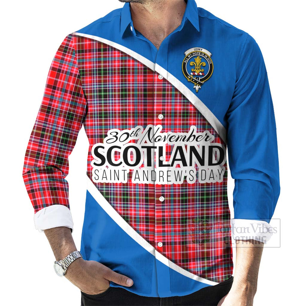 Tartan Vibes Clothing Udny Family Crest Tartan Long Sleeve Button Shirt Celebrate Saint Andrew's Day in Style