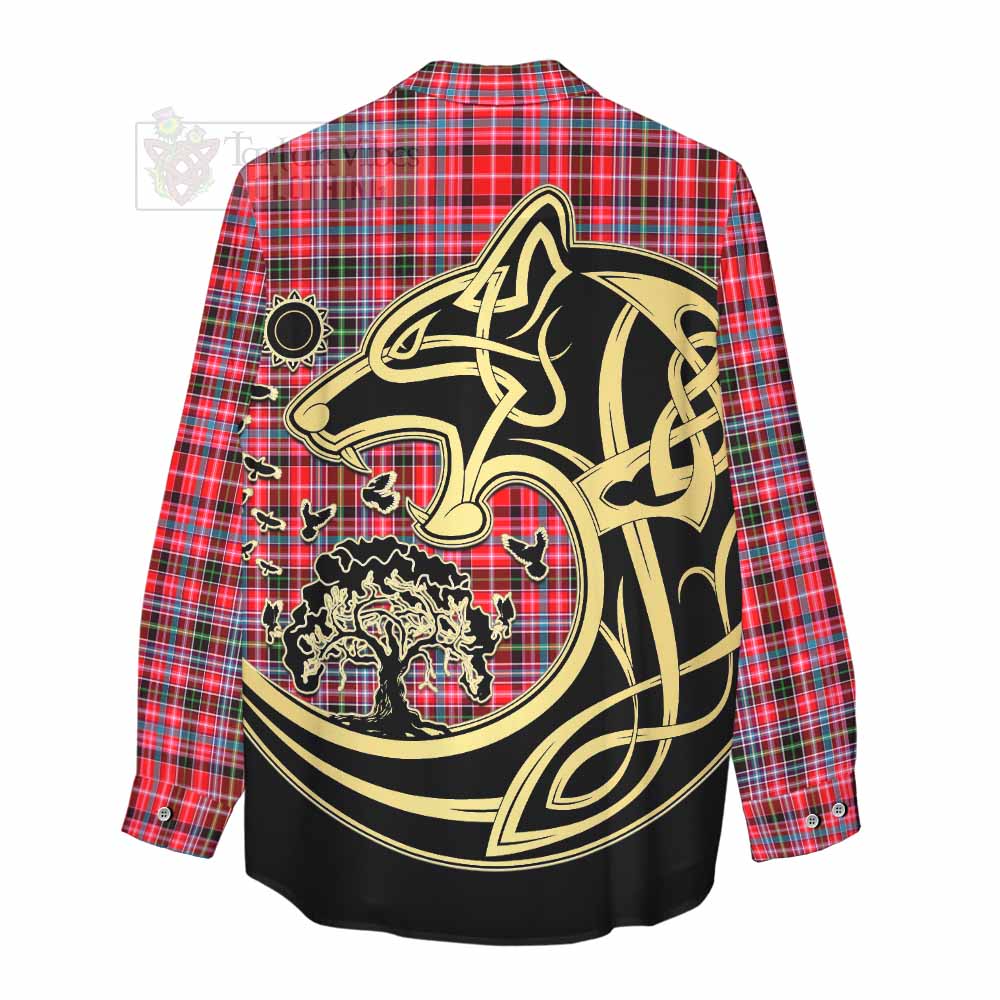 Tartan Vibes Clothing Udny Tartan Women's Casual Shirt with Family Crest Celtic Wolf Style