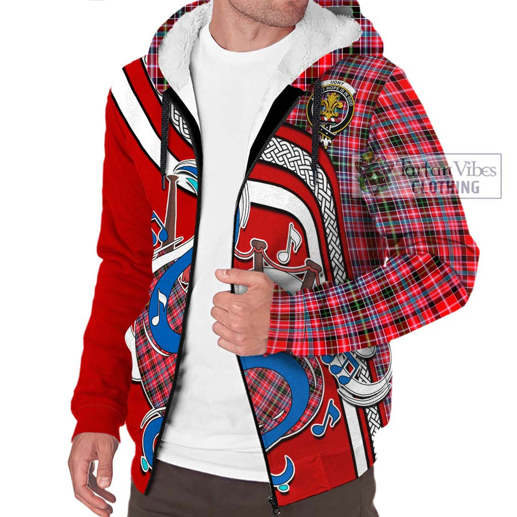 Udny Tartan Sherpa Hoodie with Epic Bagpipe Style Unisex - Tartanvibesclothing Shop