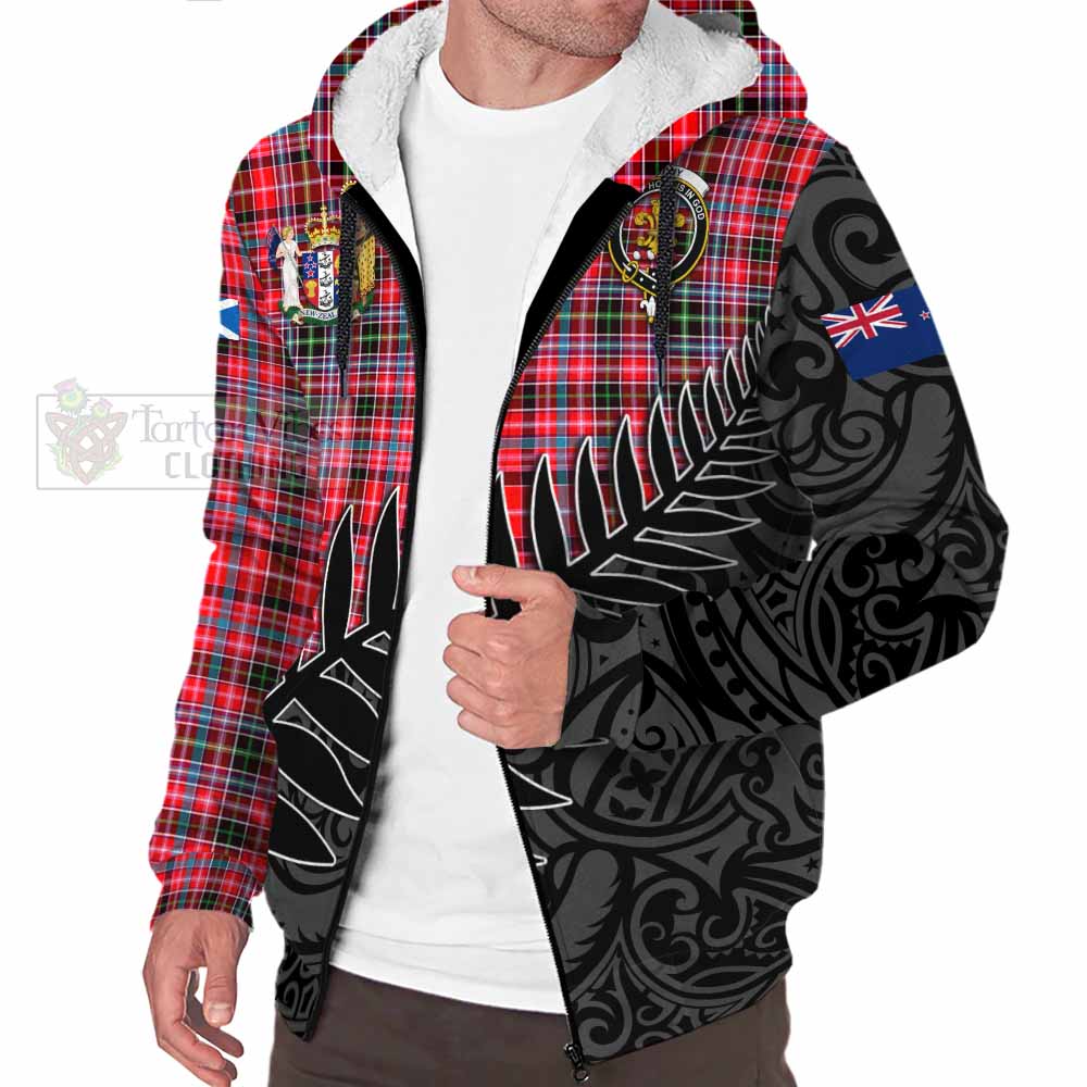 Tartan Vibes Clothing Udny Crest Tartan Sherpa Hoodie with New Zealand Silver Fern Half Style