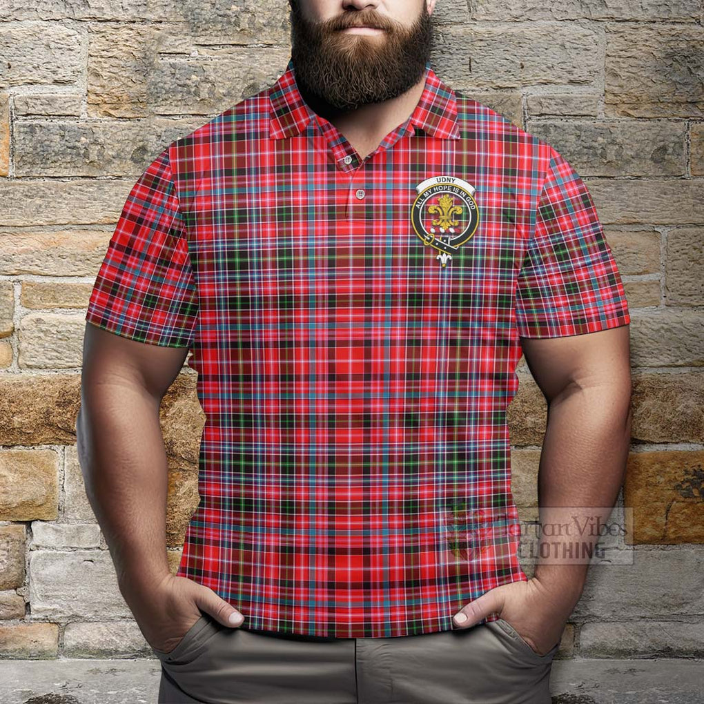 Tartan Vibes Clothing Udny Tartan Polo Shirt with Family Crest and Bearded Skull Holding Bottles of Whiskey