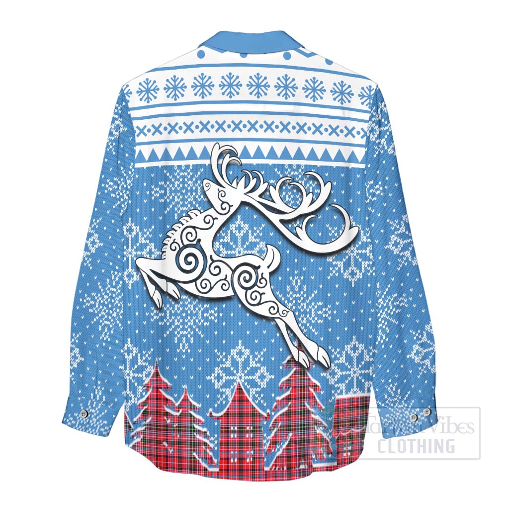 Tartan Vibes Clothing Udny Clan Christmas Women's Casual Shirt Celtic Reindeer Style