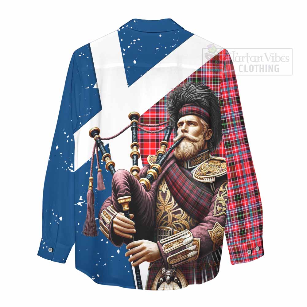 Tartan Vibes Clothing Udny Tartan Women's Casual Shirt with Family Crest Scottish Bagpiper Vibes