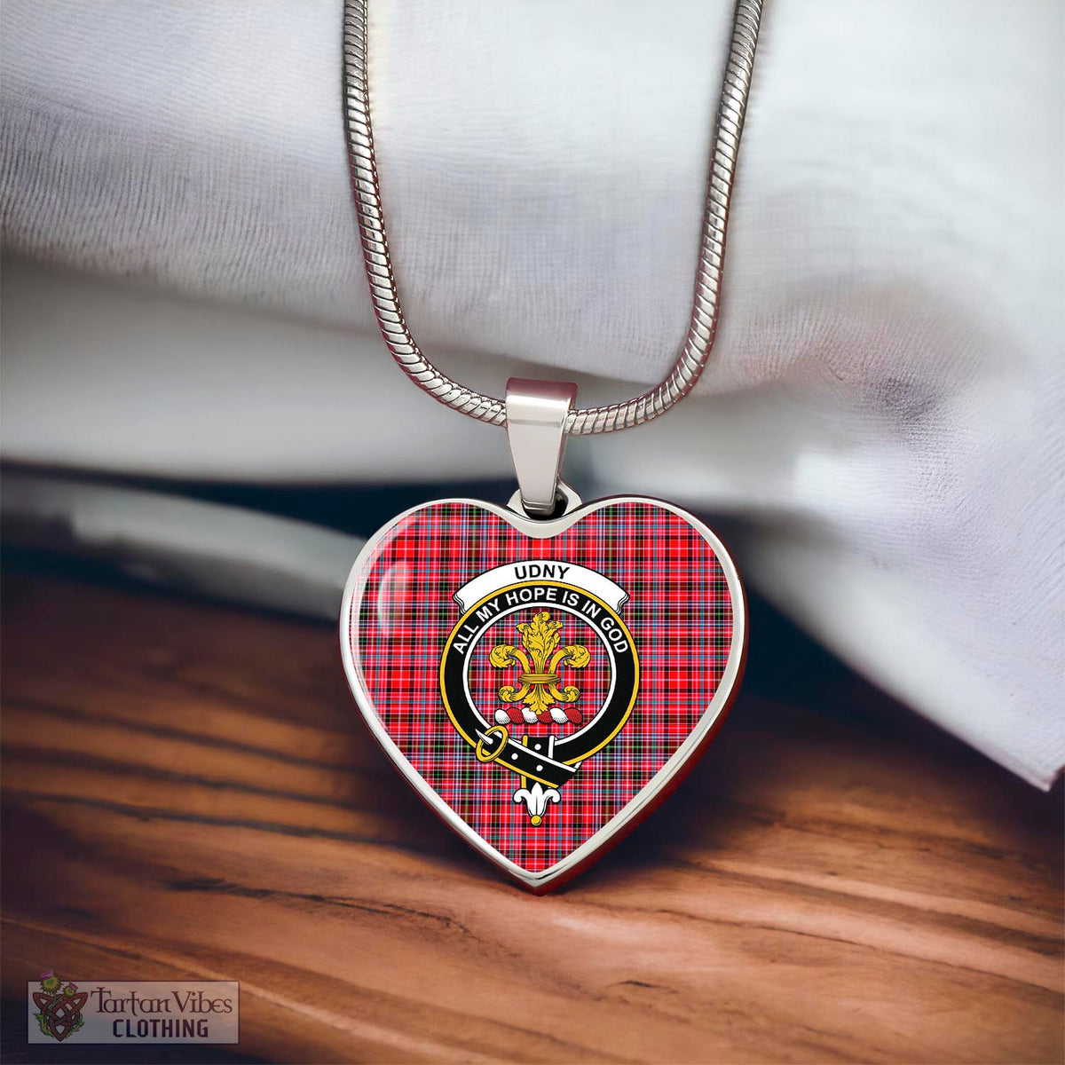 Udny Tartan Heart Necklace with Family Crest - Tartan Vibes Clothing