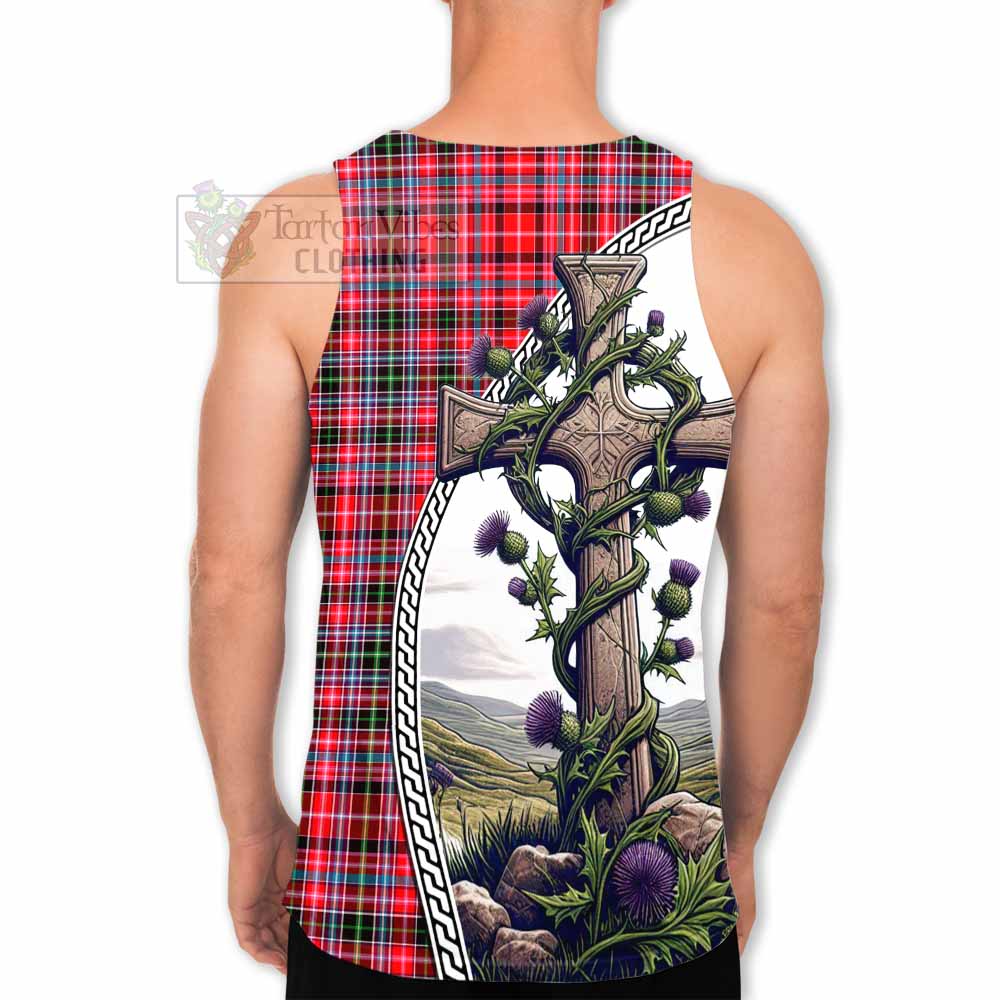 Tartan Vibes Clothing Udny Tartan Men's Tank Top with Family Crest and St. Andrew's Cross Accented by Thistle Vines