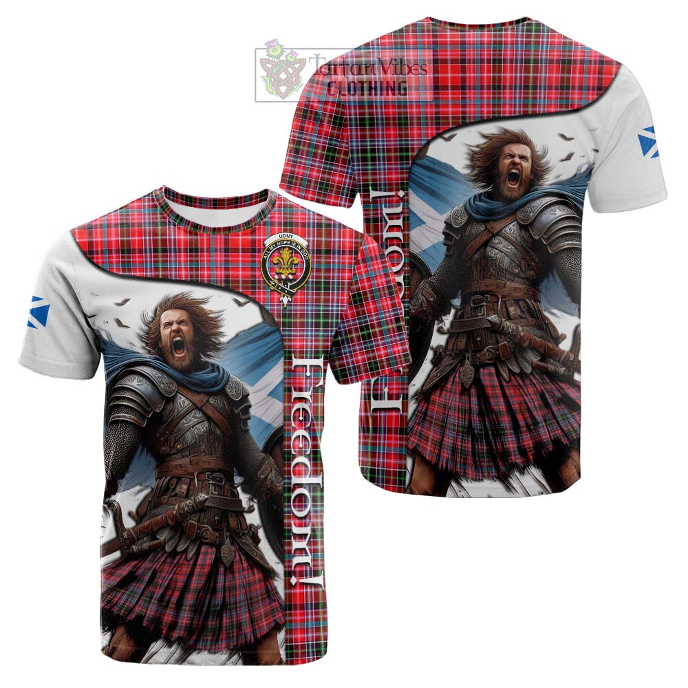 Tartan Vibes Clothing Udny Crest Tartan Cotton T-shirt Inspired by the Freedom of Scottish Warrior