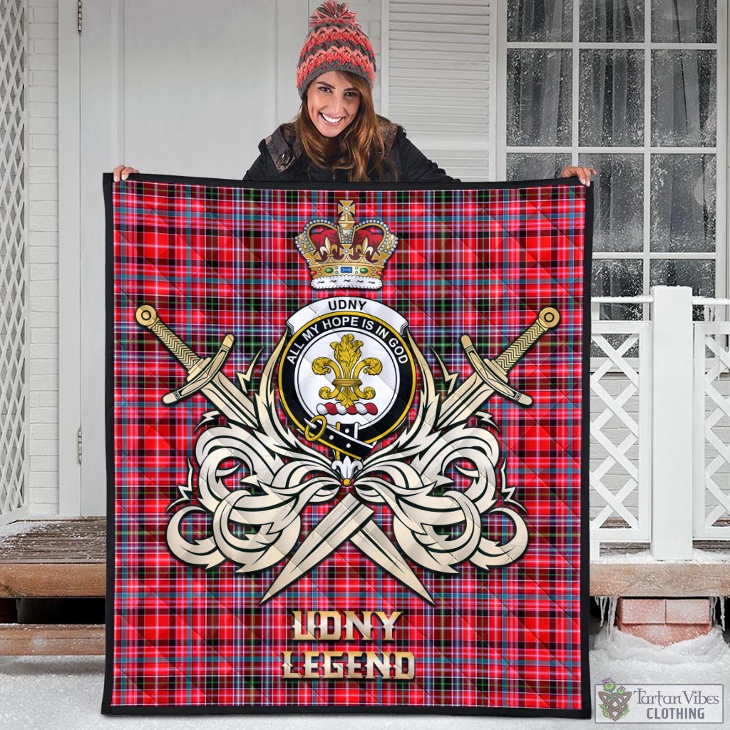 Tartan Vibes Clothing Udny Tartan Quilt with Clan Crest and the Golden Sword of Courageous Legacy