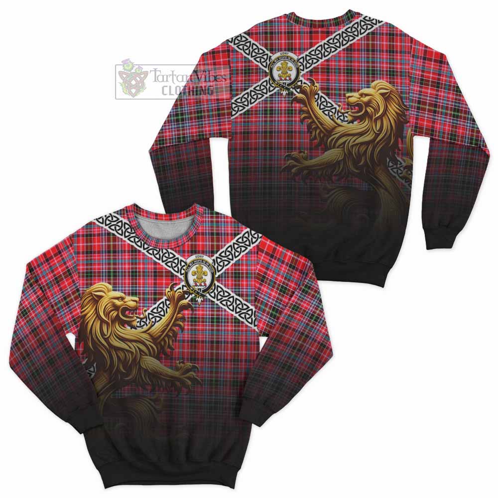 Udny Crest Tartan Sweatshirt with Golden Lion Emblem Celtic Style - Tartan Vibes Clothing
