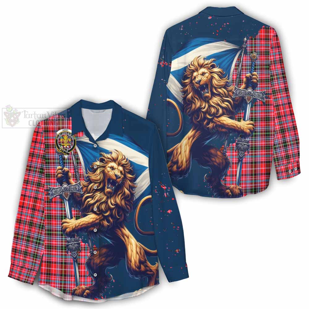 Tartan Vibes Clothing Udny Tartan Family Crest Women's Casual Shirt with Scottish Majestic Lion