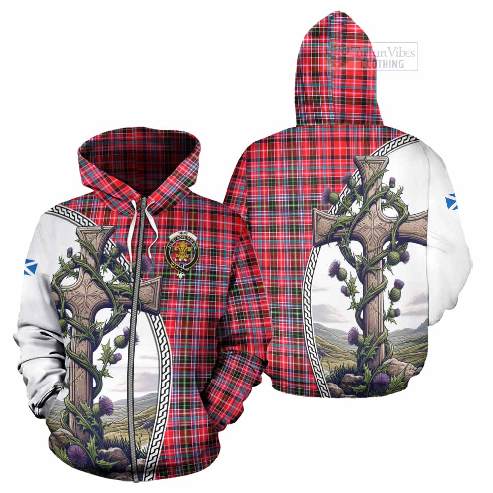 Tartan Vibes Clothing Udny Tartan Hoodie with Family Crest and St. Andrew's Cross Accented by Thistle Vines