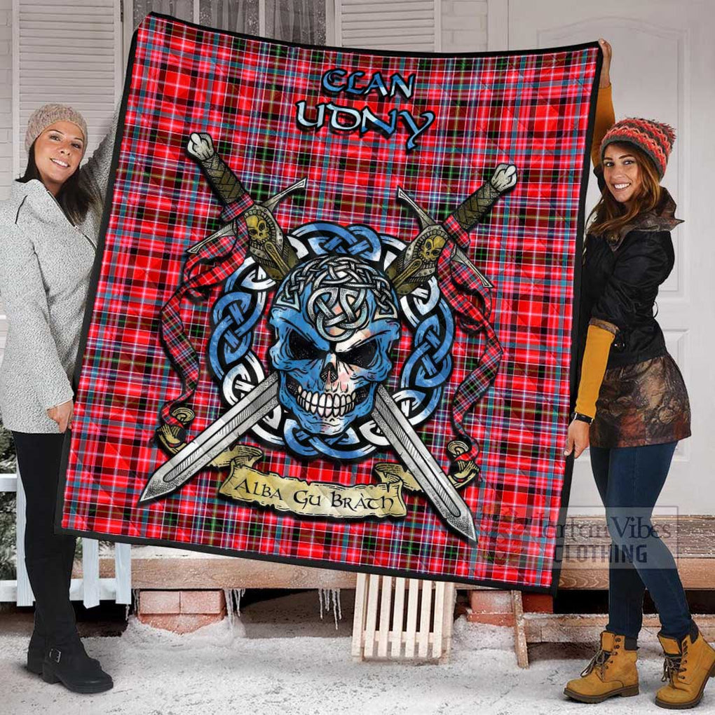 Tartan Vibes Clothing Udny Tartan Quilt with Celtic Skull Alba Gu Brath Style