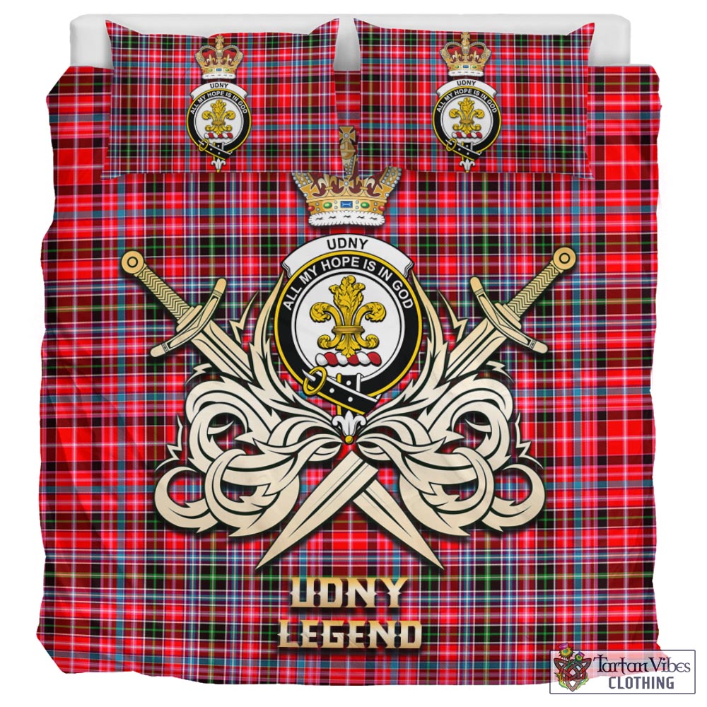 Tartan Vibes Clothing Udny Tartan Bedding Set with Clan Crest and the Golden Sword of Courageous Legacy