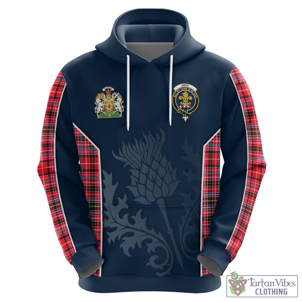 Tartan Vibes Clothing Udny Tartan Hoodie with Family Crest and Scottish Thistle Vibes Sport Style