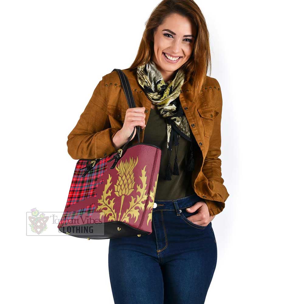 Udny Tartan Leather Tote Bag Gold Thistle Style - Tartan Vibes Clothing