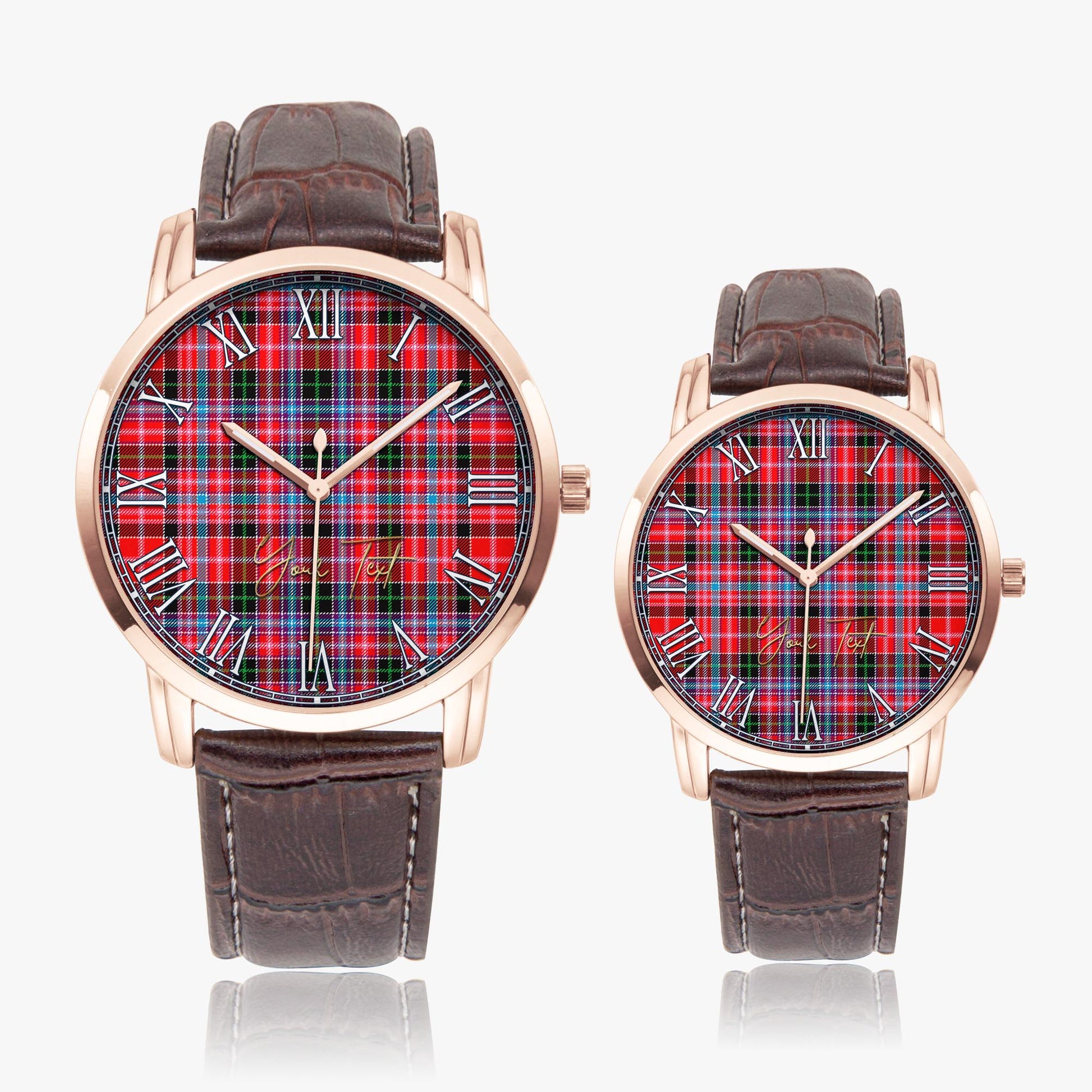 Udny Tartan Personalized Your Text Leather Trap Quartz Watch Wide Type Rose Gold Case With Brown Leather Strap - Tartanvibesclothing Shop